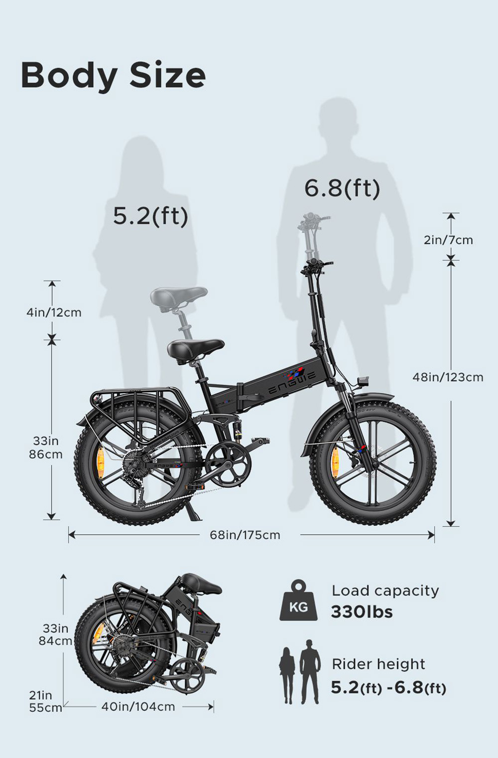 ENGWE ENGINE Pro Folding Electric Bicycle 20*4.0 Inch Fat Tire 750W Brushless Motor 48V 16Ah Battery 45km/h Max Speed Up to 120KM Range 8 Speed System LCD Smart Display Hydraulic Disc Brakes - Grey